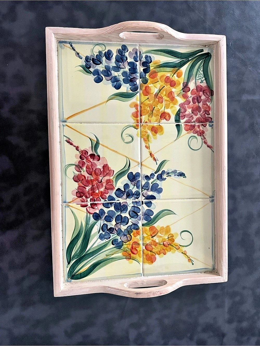 Floral Serving Tray in White & Blue